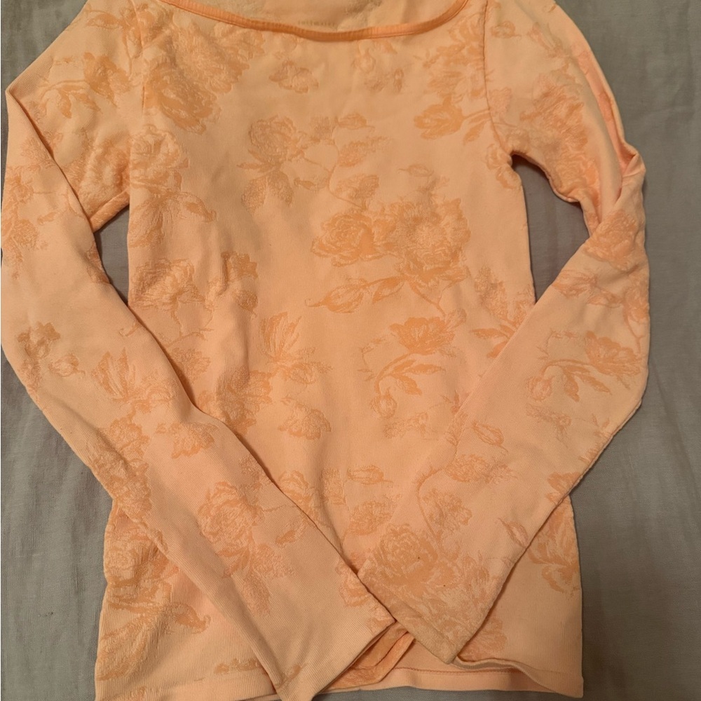 Free People Peach Floral Long Sleeve Top